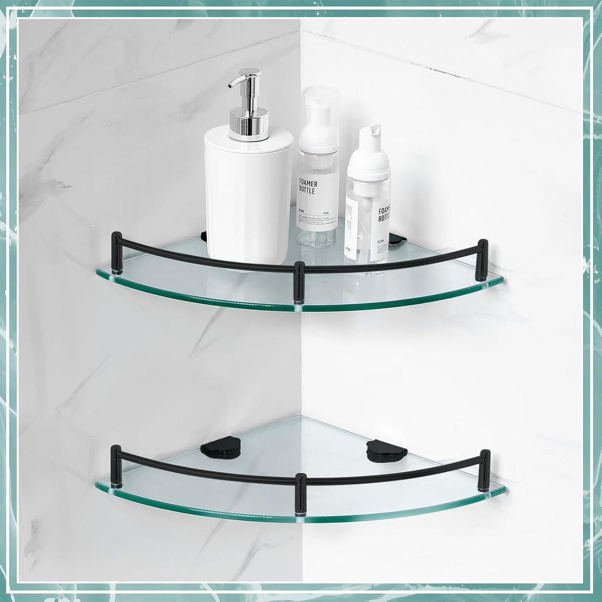 2-pcs-corner-shower-shelf-2-tier-glass-corner-shelf-stainless-steel-wall-mounted-bathroom-organizer-for-storing-shower-gel-shampoo-brush-9-25-inches-black