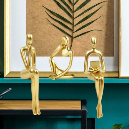 Gold Home Decor Thinker Statue Accents, Set of 3 Thinker Sculptures Office Decor Modern Abstract Resin Decoration on Shelf Table Desk for Living Room Office Bedroom (Small Gold) | Collectable Figurine for Living Room Floating Shelf Office Desk Decoration,Modern Decor Gift for Reading Lover Parents Friend2