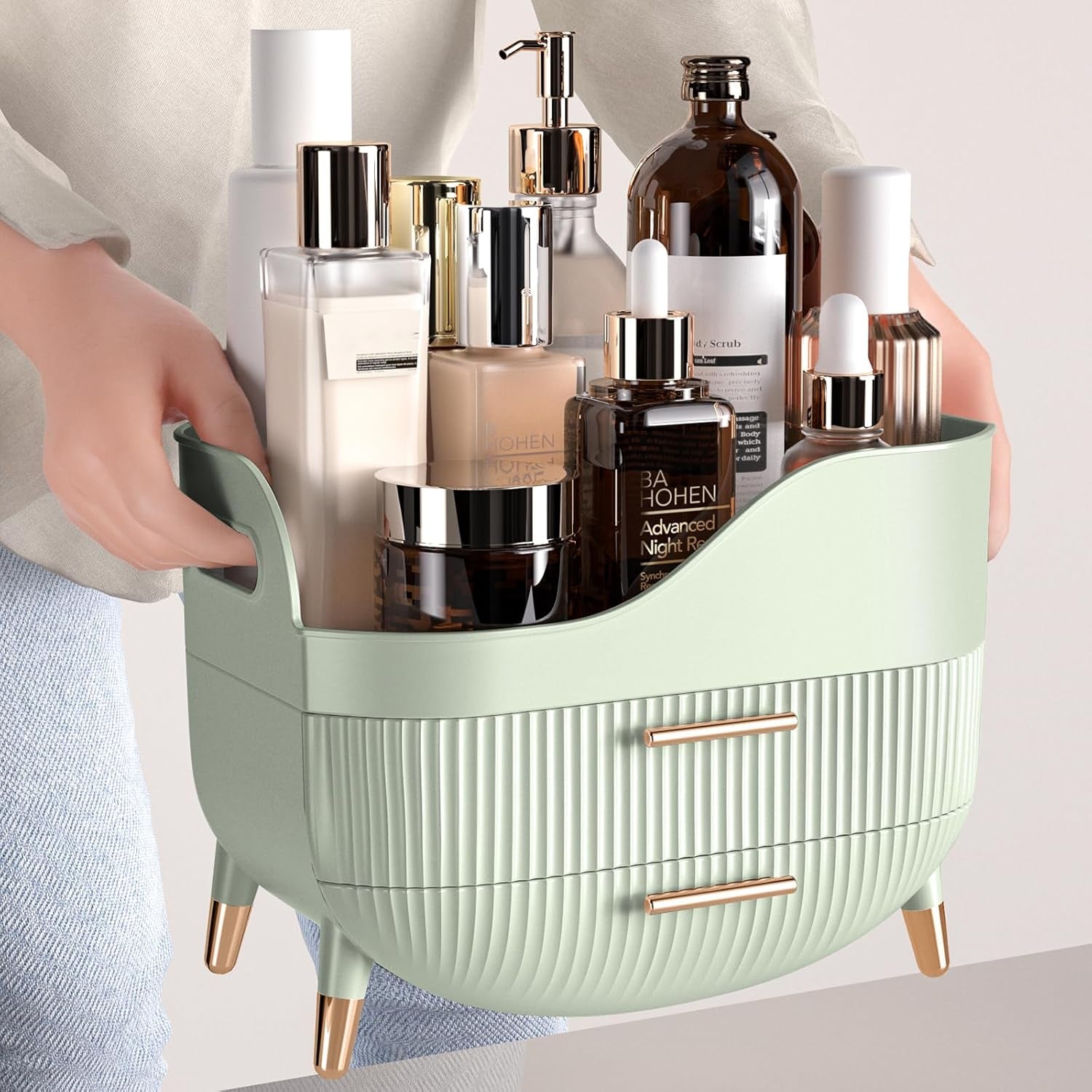 makeup-organizer-with-drawers-green-skincare-organizer-for-vanity-storage-box-with-handle-large-cosmetic-display-case-for-dresser-bathroom-countertop