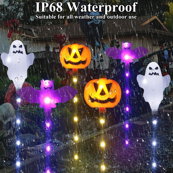 Halloween Decorations Outdoor Solar Pumpkin Bat Ghost Garden Stake Lights, 6-Pack 8 Modes Solar Halloween Lights Waterproof for outside Home Patio Yard Pathway Grave Lawn Porch Party Decor3