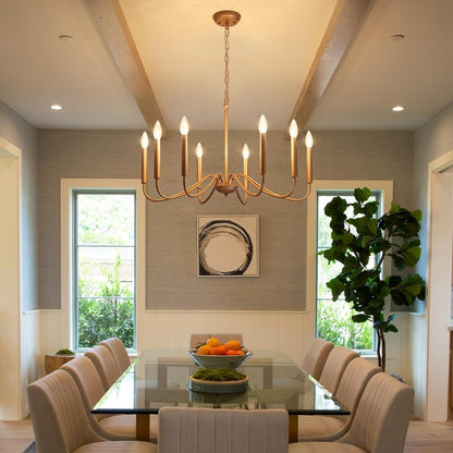 Antique Gold Farmhouse Chandelier, 8 Light Rustic Lighting Fixture Modern Industrial Candle Ceiling Light for Dining Room, Bedroom, Foyer, Living Room, Kitchen Island, Entryway2