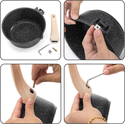2 Quart Nonstick Saucepan with Lid & Steamer Basket, Small Nonstick Saucepan Cooking Steamer Pot with Pour Spout, Induction Safe, Non Toxic Granite Coating8