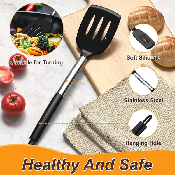 Silicone Cooking Utensils Set, 4Pcs Spatula and Spoon Set, Black3