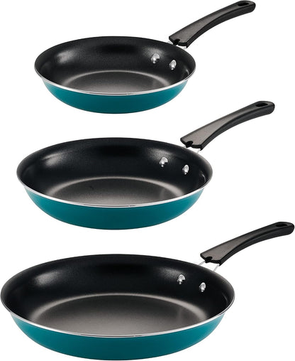 Porcelain Enamel Non Stick 3-Pack Frying Pans | Skillet Set with Reinforced Nonstick Coating, Dishwasher and Oven Safe (Teal)3