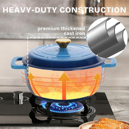 5 Quart Enameled Cast Iron Dutch Oven with Lid, Dual Handles, Oven Safe up to 500°F or on Stovetop, Compatible for Braising, Stews, Roasting, Bread Baking-Blue6