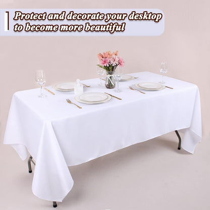 6 Packs White Table Cloths Rectangle 70 X120 Inch Washable Polyester Fabric White Tablecloths for 6-8 Ft Tables Stain and Wrinkle Resistant Reusable Table Covers for Parties Wedding Banquet8