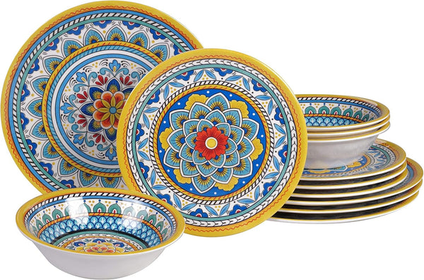 Portofino 12 Piece Melamine Dinnerware Set, Service for 4, Multi Colored1