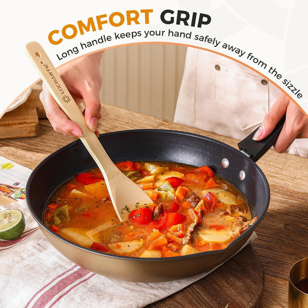 Wooden Spoons for Cooking Bamboo Utensils Set (6 Pieces) - Essential Tools Wooden Spoons & Spatula for Everyday Stirring, Mixing, Flipping & Serving, Gentle on Nonstick Cookware8