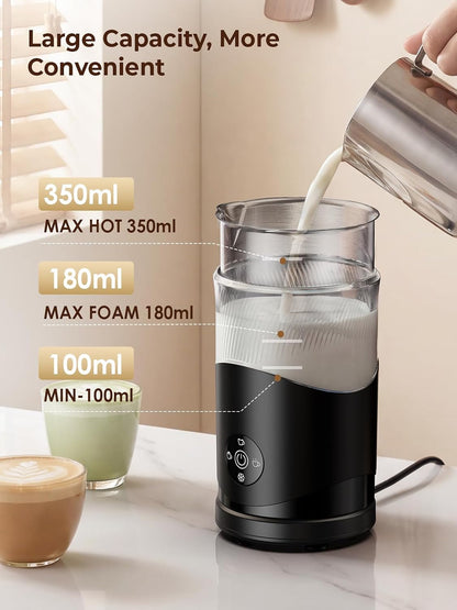 350Ml Electric Milk Frother: 4-In-1 Hot & Cold,120S Fast Frothing | 450W Milk Steamer with 180Ml Foam, under 55Db for Family Mornings - SUS304 Steel, 2 Whisks for Latte, Cappuccino2