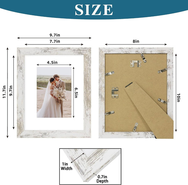 8X10 Picture Frame Set of 4, Made of Real Glass and Distressed White Wooden Frame, 8 by 10 Photo for Wall or Tabletop - Display Picture 5X7 with Mat or 8X10 without Mat3
