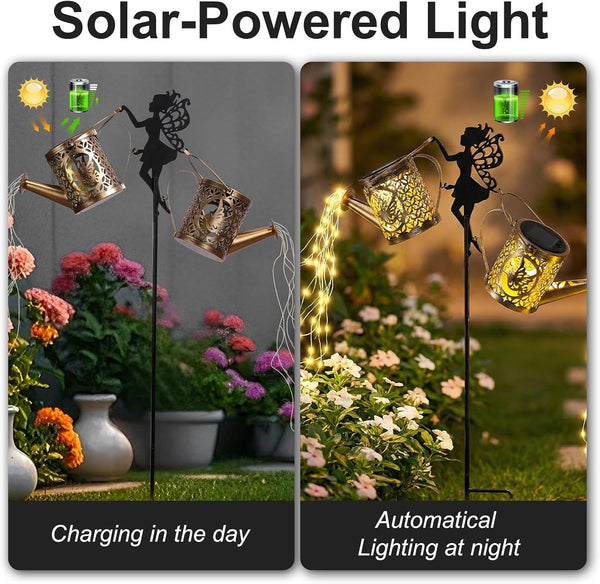 Solar Fairy Hummingbird Watering Can Lights Outdoor, Waterproof Garden Decor with One Pole Two Light - Hanging Patio Lawn Pathway Gift for Backyard,Lawn,Patio Gifts for Mom Grandma Women4