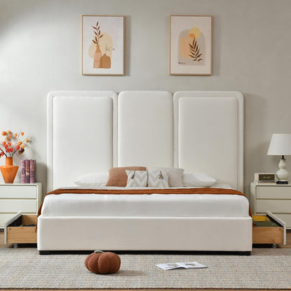 King Storage Drawers Bed with 64" Upholstered Headboard，Cream4