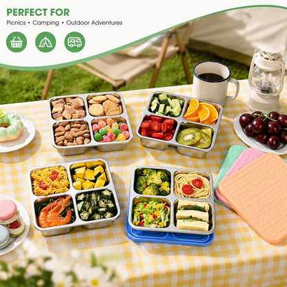 4 Pack Stainless Steel Snack Containers with Silicone Lids, Leakproof Bento Snack Boxes, Reusable 4 Compartment Metal Lunch Containers, Dishwasher Safe Food Storage for Meal Prep, Work & Travel5