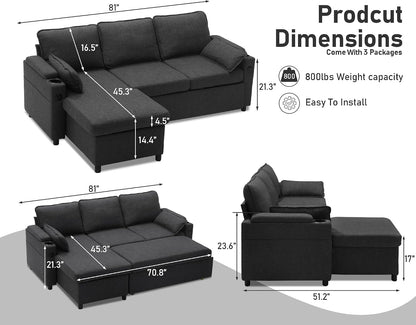 Sofa Bed Pull Out 2 in 1 Sectional Sleeper Sofa L Shaped Couch with Storage2