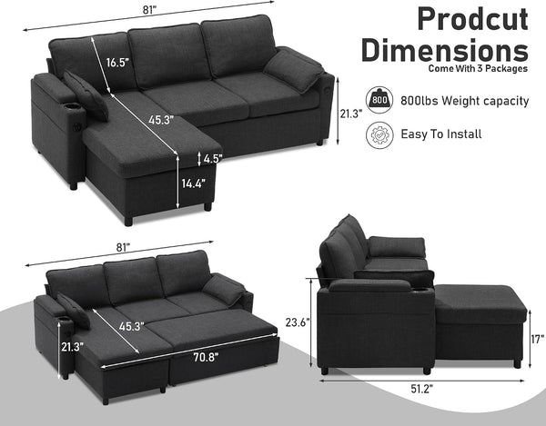 Sofa Bed Pull Out 2 in 1 Sectional Sleeper Sofa L Shaped Couch with Storage2