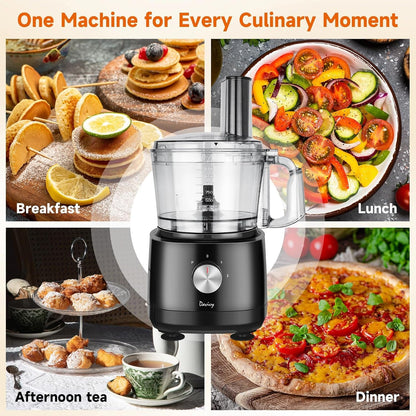 7-Cup Food Processor with Storage Drawer, 9-Blade for Home Meal Prep | Cheese Grate, Wavy Slicer Meat Chopper, Dough Kneading, Veggie Salad Shred, French Fries for Party, Healthy Snacks, Baby Food9