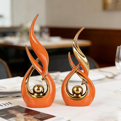 2 PCS Orange Gold Ceramic Statues for Home Decor Accents, Modern Abstract Art Sculptures, Elegant Tabletop Decorative Objects for Dining Room, Entryway, Tv Stand, Mantel, Coffee Table Centerpieces2