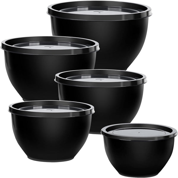 Plastic Mixing Bowls with Lids Set for Kitchen, 5 Set Nesting Bowls for Mixing, Baking, Prepping, Cooking and Serving Food, Mixing Bowls Dishwasher, Microwave Safe1