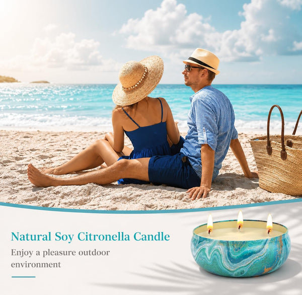 Large Citronella Candles Outdoor Decorative 36Oz, 3 Wick Soy Wax Lemongrass Candle Set, Scented Candle Jar Candle Bulk up to 240Hrs, Summer Camping Candles for Patio, Garden, Balcony, Camping, BBQ6