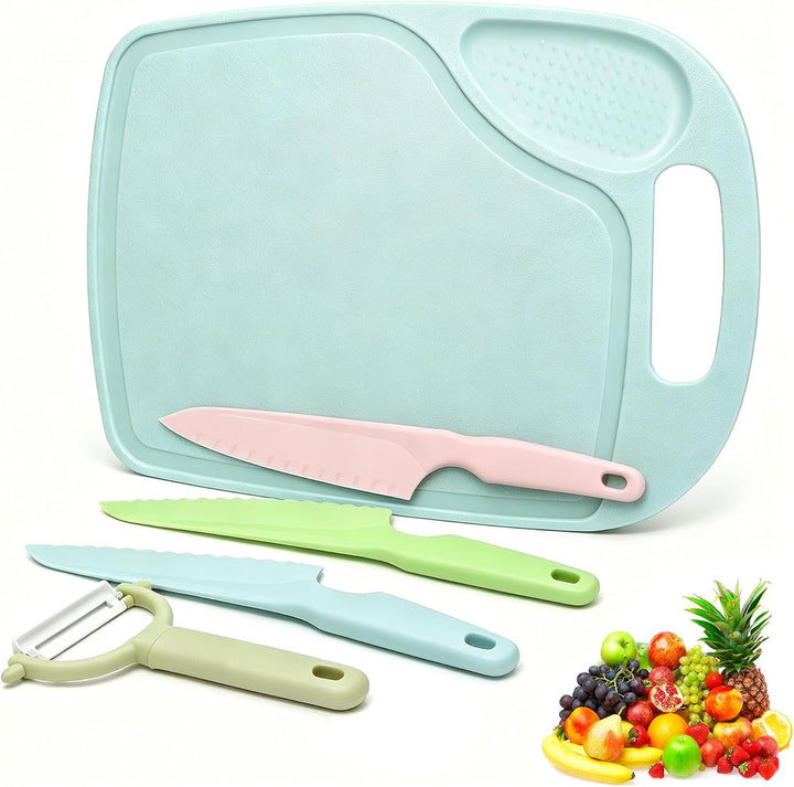 5-Piece Kids Knifes Set, Kitchen Knife and Cutting Board Set | Children'S Cooking Knives in 5 Sizes & Colors/Firm Grip, Serrated Edges Bpa-Free Kids Knives Lettuce and Cutting Board Peeler