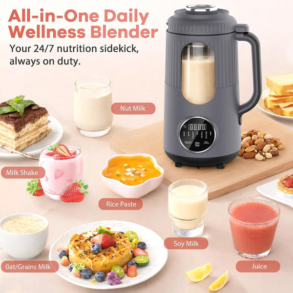 Nut Milk Maker Machine, Automatic Soy Milk Maker, Small Countertop Blender | 35Oz Plant-Based Milk Maker for Homemade Almond Milk, Oat Milk, Soy Milk with Veloblend 10-Blade System, Glass Chamber, Grey5