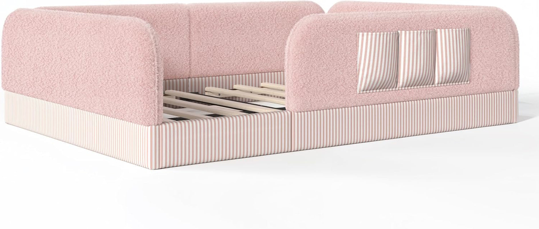 queen-upholstered-floor-bed-with-slats-and-guardrail-side-storage-pocket-teddy-pink