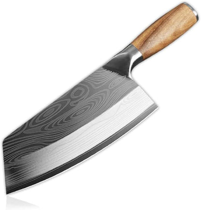 Meat Cleaver, 8 Inch Cleaver Knife Damascus Laser Pattern 40Cr13 Stainless Steel Kitchen Knives1