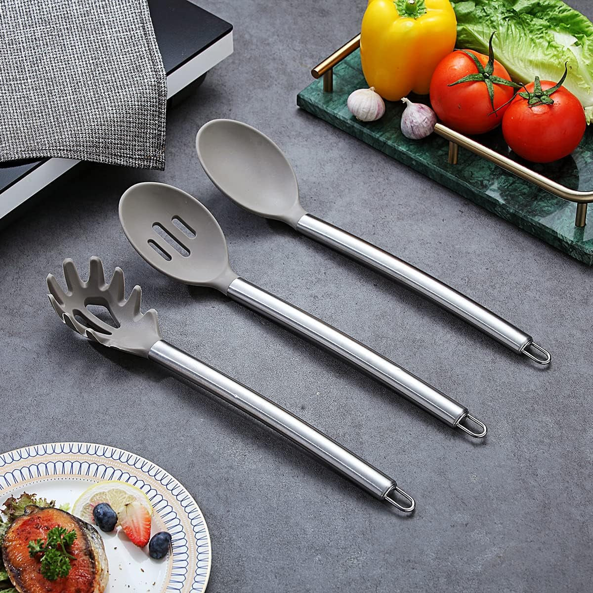 38-piece-silicone-kitchen-cooking-utensils-set-with-utensil-rack-silicone-head-and-stainless-steel-handle-cookware-kitchen-tools-for-utensil-sets-non-stick-kitchen-gadgets-dishwasher-safesilver