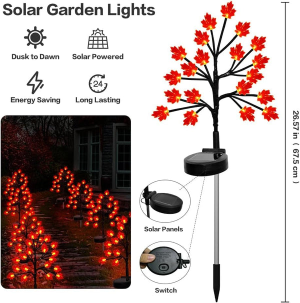 Fall Décor Solar Garden Lights for Outdoor Thanksgiving Decorations,2Pack 40LED RED Maple Leaves Path Lights,Autumn Harvest Outdoor Decorations,Solar Fall Lights for Thanksgiving Party Decor7