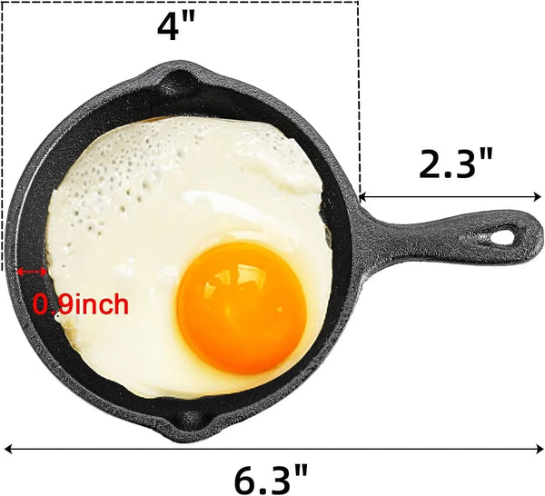 4 Pack Mini Cast Iron Skillet, 4" Small Frying Pans with Double Drip-Spouts for Stove, Oven, Grill Safe, Indoor and Outdoor Use, Non-Stick2