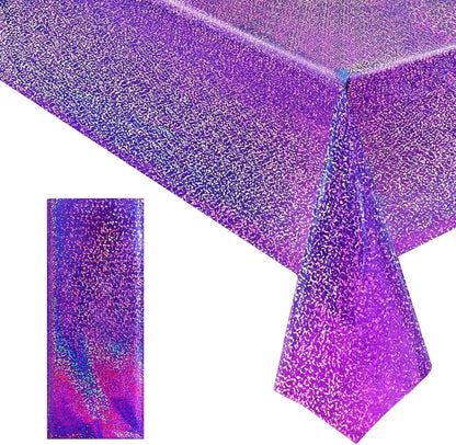 Sparkling Holographic Laser Tablecloth - Shimmering, Waterproof, Easy to Clean - Ideal for Bachelorette, Birthday, Wedding, and Anniversary Party Decorations (Purple, 1)1