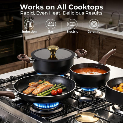 Pots and Pans Set Non Stick, 11Pcs Black Ceramic Cookware Set | Compact Nonstick Cooking Set, Starter Pots and Pans, Induction Cookware, Easy to Clean, Non-Toxic, PFOA & PFAS Free5