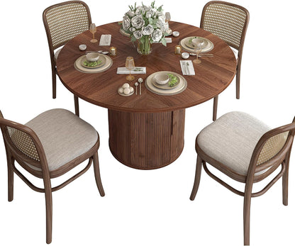 47 Inch round Dining Table for 4, Kitchen Table Dinner Table with 2-Layer Storage Shelf and Wood Slide Door for Home Dining Room Living Room (Walnut)8