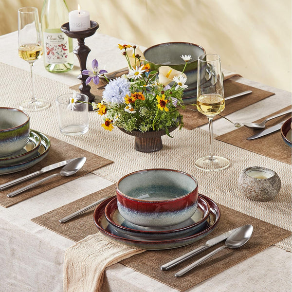 Stoneware Dinnerware Sets for 4, Reactive Glaze, Kiln-Fired Red2
