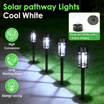 Solar Pathway Lights Outdoor, 8 Pack Metal Glass Solar Lights Outdoor Waterproof Auto On/Off Landscape Path Lighting Garden Decor for Yard Walkway Driveway, Cool White2