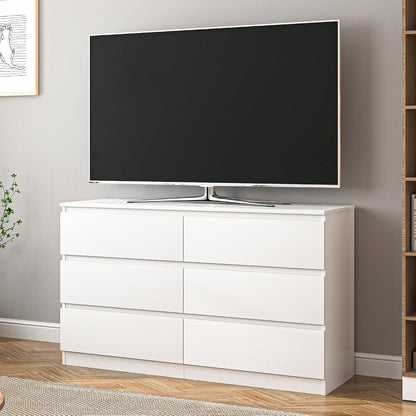 White Dresser 6 Drawer, Modern Double Dresser for Bedroom, Wood Chest of Drawers with Wide Storage for Living Room7