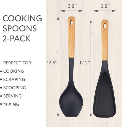 Spatula Spoon 2-Pack, Silicone Cooking Spoon for Nonstick Cookwares, Multifunction Kitchen Utensils for Cooking, Serving, Mixing, Scoop, Scrape and More3