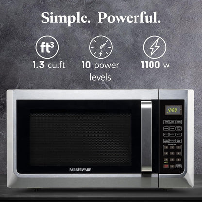 1.3 Cu. Ft. Countertop Microwave Oven – 1100 Watts Power, Auto Cook Settings, Defrost, Easy Clean and Child Safety Lock - Stainless2