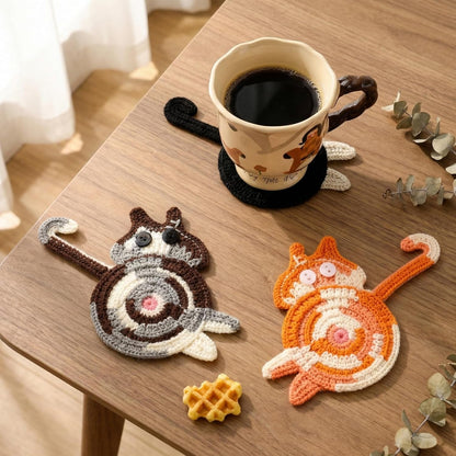 Cat Gifts for Cat Lovers 3PCS Cat Coaster Woven Creative Cat Coaster5