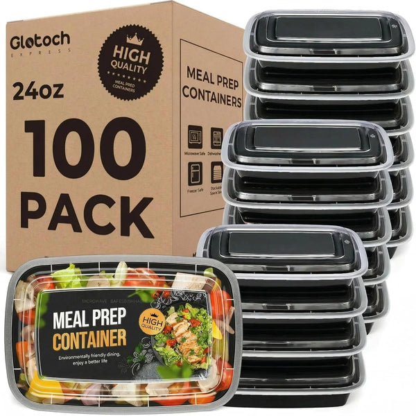 Meal Prep Containers 24Oz-100 Pack (200-Piece) Reusable Food Storage Containers with Lids Microwave, Freezer, Dishwasher Safe - Leakproof & BPA Free Durable Plastic Bento Box for to Go Take Out1