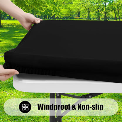 6 Pack Rectangle Picnic Table Cloth, Waterproof Elastic Fitted Tablecloths, Washable Polyester Rectangular Patio Table Cover for Camping, Indoor and Outdoor (Black, 30"X72")2