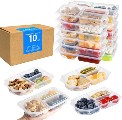 9Oz Reusable Snack Containers with Lids for Kid, New 3 Compartment Large Capacity Condiment Portion Control Meal Prep Containers for School Lunch, Go Out Travel, Party (10, 9, Ounces)1