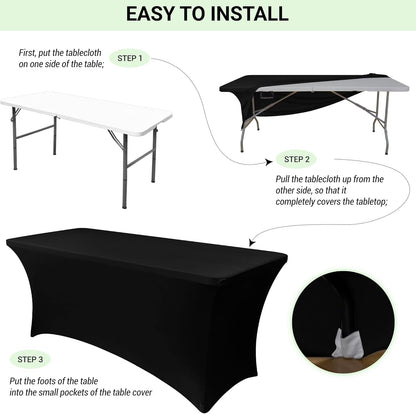 6Ft Stretch Black Spandex Table Cloth 2 Pack for Folding Tables | Universal Fitted Rectangular Tablecloth Protector for Wedding, Trade Show, Vendor Stand, Party and Event6