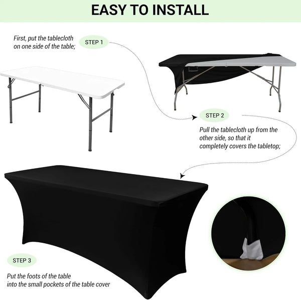 6 Pack Stretch Spandex Table Covers for 6 Foot Tables, Black5