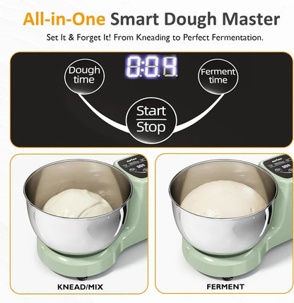 Electric Dough Maker with Ferment Function, 5.3QT Dough Mixer with Adjust Time, Household Stand Mixer Kitchen Flour Kneading Machine, LED Touch Panel, 304 Stainless Steel Bowl, Green4