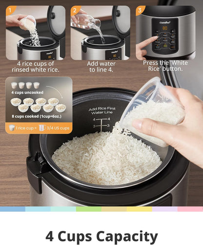 Rice Cooker with 6 Functions, 4-Cups Uncooked Rice | Multi Cooker, Slow Cook, Steam, Saute, Warm, 6 One-Touch Programs for Brown Rice, Quinoa and Oatmeal4
