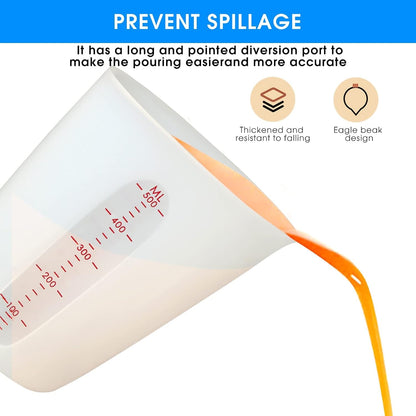 Silicone Measuring Cups (2 Cup + 1 Cup) Flexible Measure Melting Cups for Epoxy Resin Butter, Chocolate Squeeze Pour Baking Cup Dishwasher Safe BPA Free 500/250 ML with Marking Cup/Ounce4
