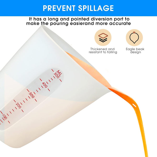Silicone Measuring Cups (2 Cup + 1 Cup) Flexible Measure Melting Cups for Epoxy Resin Butter, Chocolate Squeeze Pour Baking Cup Dishwasher Safe BPA Free 500/250 ML with Marking Cup/Ounce4