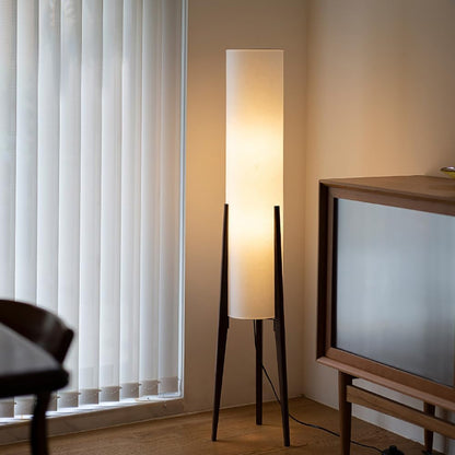 Mid-Century Tripod Floor Lamp with White Fabric Shade Modern Wood Standing Light with E26 Base for Bedroom Living Room & Home Decor (Walnut Tripod Holder)1