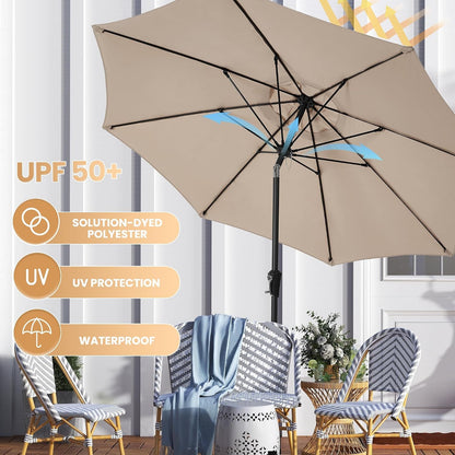 9 FT Patio Umbrella Outdoor Table Umbrella Fiberglass Frame Beige | 9 FT Fiberglass Frame, Crank & Tilt, 8 Ribs, 180G UV50+ Canopy. Wind Fade Resistant. Suitable for Patio, Deck, Pool, Garden.6